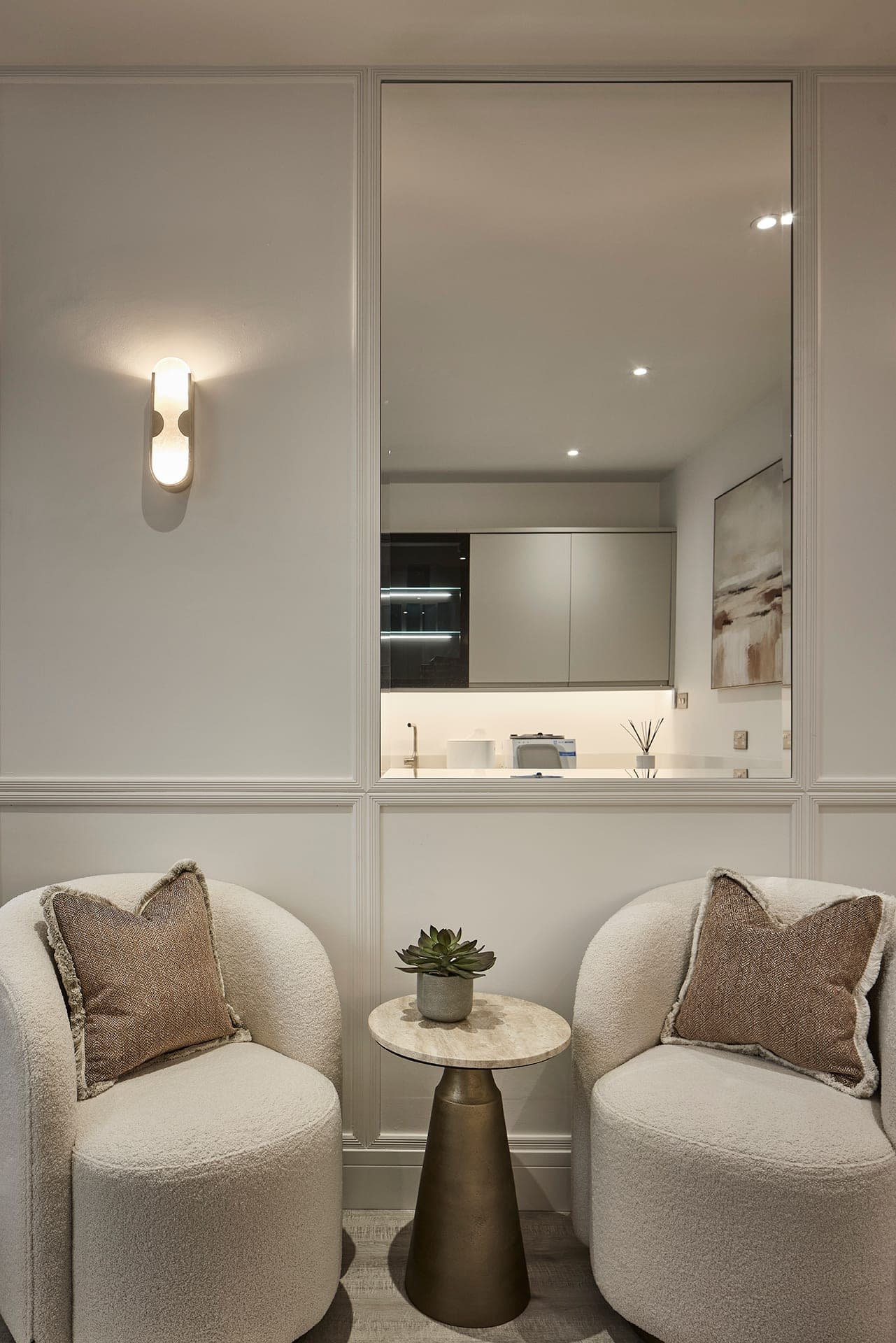 The calm waiting area at Bank Medi Spa, a commercial interior design project in Hale